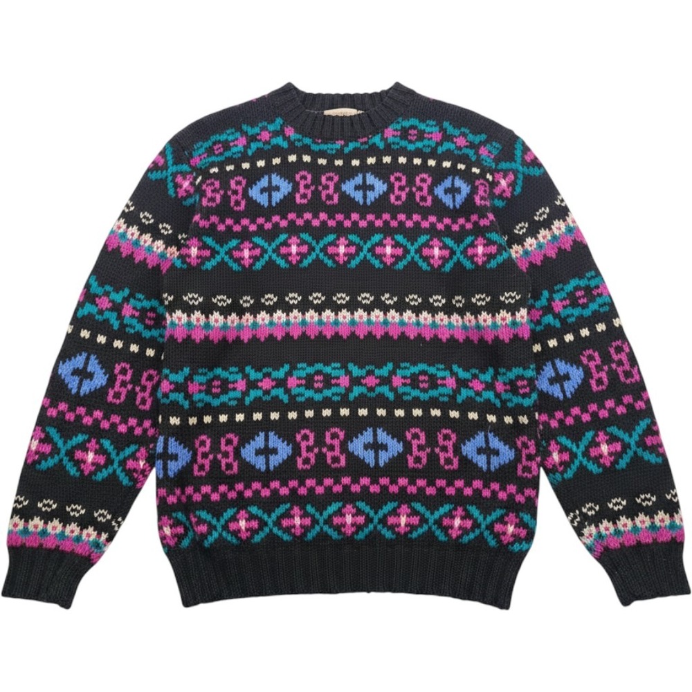 American Sportswear XChange‎ S 100% Wool Sweater Fair Isle Colorful Knit VINTAGE